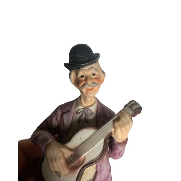 Musician Man With Dog And Guitar 7" Tall 3" Across The Bottom   Good Condition - Picture 10 of 13